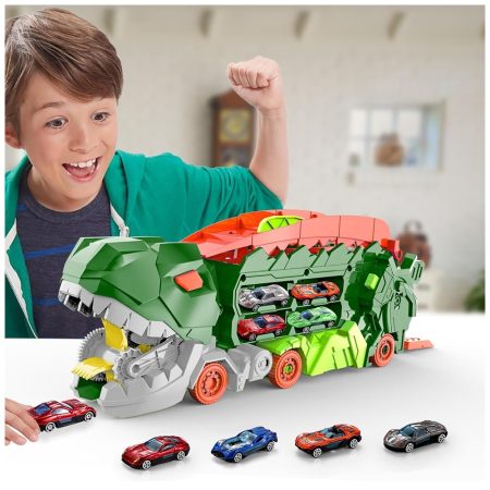 Transportador Dino T-Rex Verde Come Autos 2 en 1