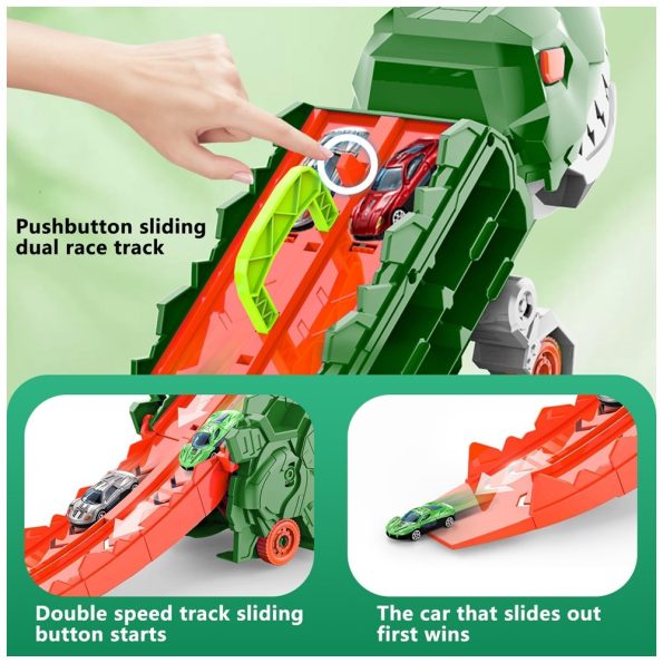 Transportador Dino T-Rex Verde Come Autos 2 en 1