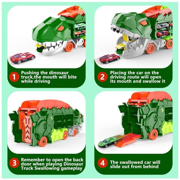 Transportador Dino T-Rex Verde Come Autos 2 en 1