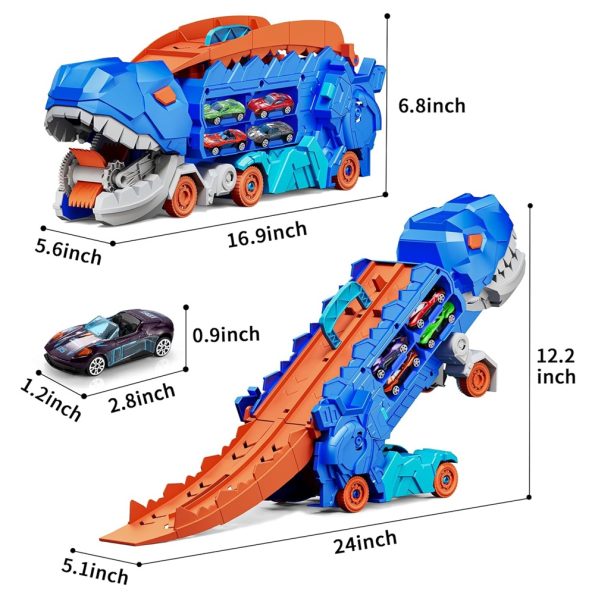 Transportador Dino T-Rex Azul Come Autos 2 en 1