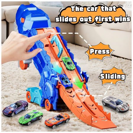 Transportador Dino T-Rex Azul Come Autos 2 en 1