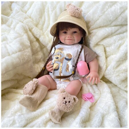 Muñeca Reborn Raya Traje Oso Vinilo 55 cm