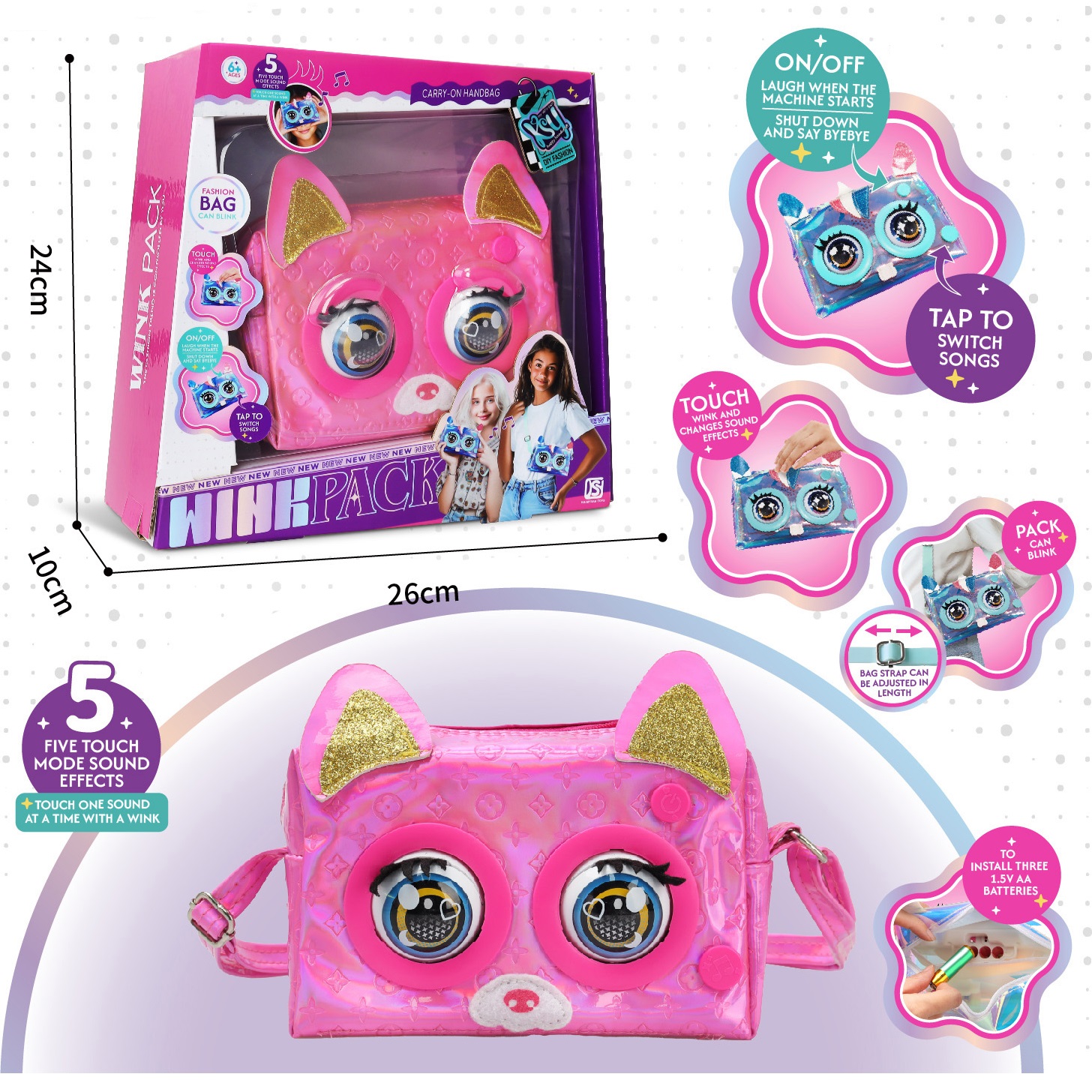 KSY Wink Cartera Interactiva para Niñas – Gato Rosa KSY Wink Cartera Interactiva para Niñas – Gato Rosa